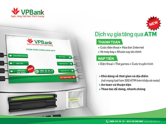Chỉ với những thao tác đơn giản khách hàng đã có thể hoàn tất các khoản thanh toán của mình tại bất kỳ cây ATM của VPBank. Nguồn: internet.