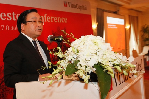 Phó Thủ tướng Hoàng Trung Hải phát biểu chỉ đạo tại Hội nghị thường niên các nhà đầu tư Vinacapital 2014. Nguồn: internet.