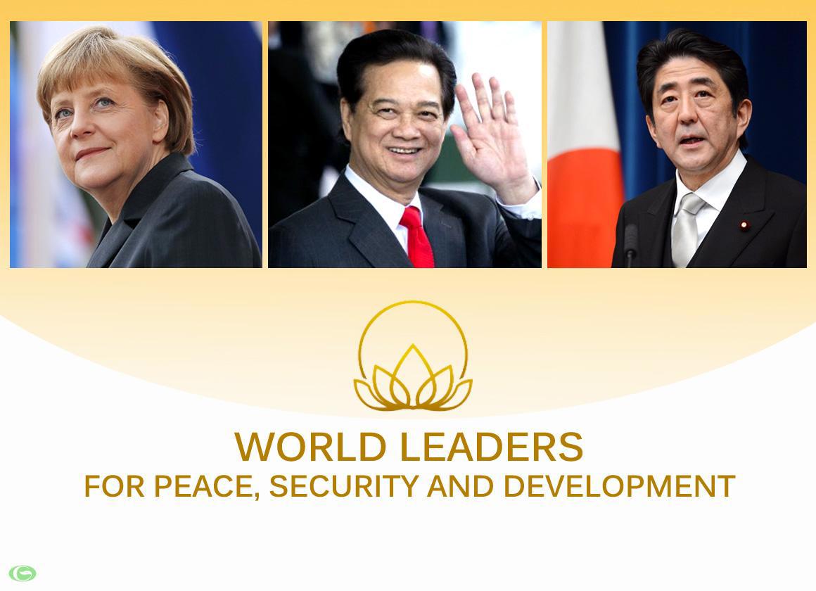 Ba nhà lãnh đạo thế giới được BGF vinh danh năm 2015 (từ trái qua): Thủ tướng Đức Angela Merkel, Thủ tướng Việt Nam Nguyễn Tấn Dũng, Thủ tướng Nhật Bản Shinzo Abe