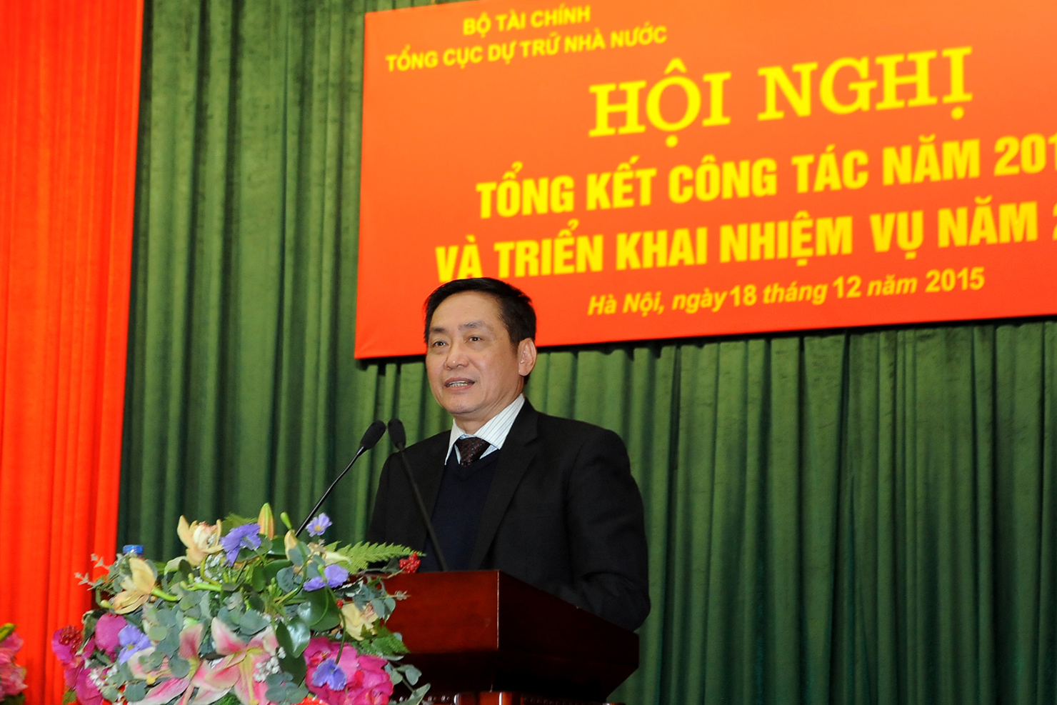 TS. Phạm Phan Dũng, Tổng cục trưởng Tổng cục Dự trữ Nhà nước phát biểu tại Hội nghị Tổng kết công tác năm 2015 và triển khai nhiệm vụ năm 2016 của ngành Dự trữ Quốc gia.
