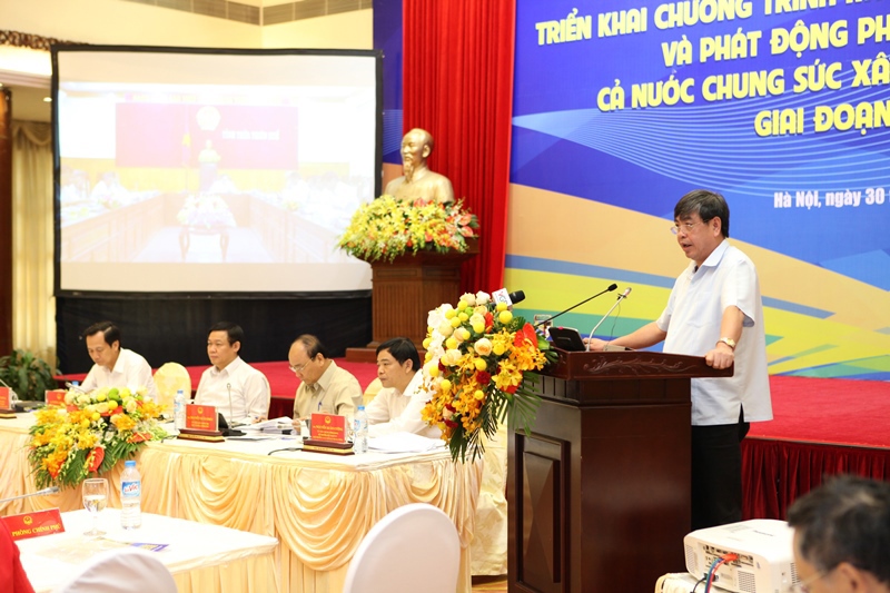 Chủ tịch Hội đồng thành viên Agribank Trịnh Ngọc Khánh phát biểu tại Hội nghị trực tuyến toàn quốc triển khai Chương trình mục tiêu quốc gia xây dựng nông thôn mới.