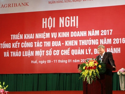 Phó Thống đốc NHNN Nguyễn Phước Thanh phát biểu chỉ đạo tại Hội nghị Tổng kết và triển khai nhiệm vụ năm 2017 của Agribank.