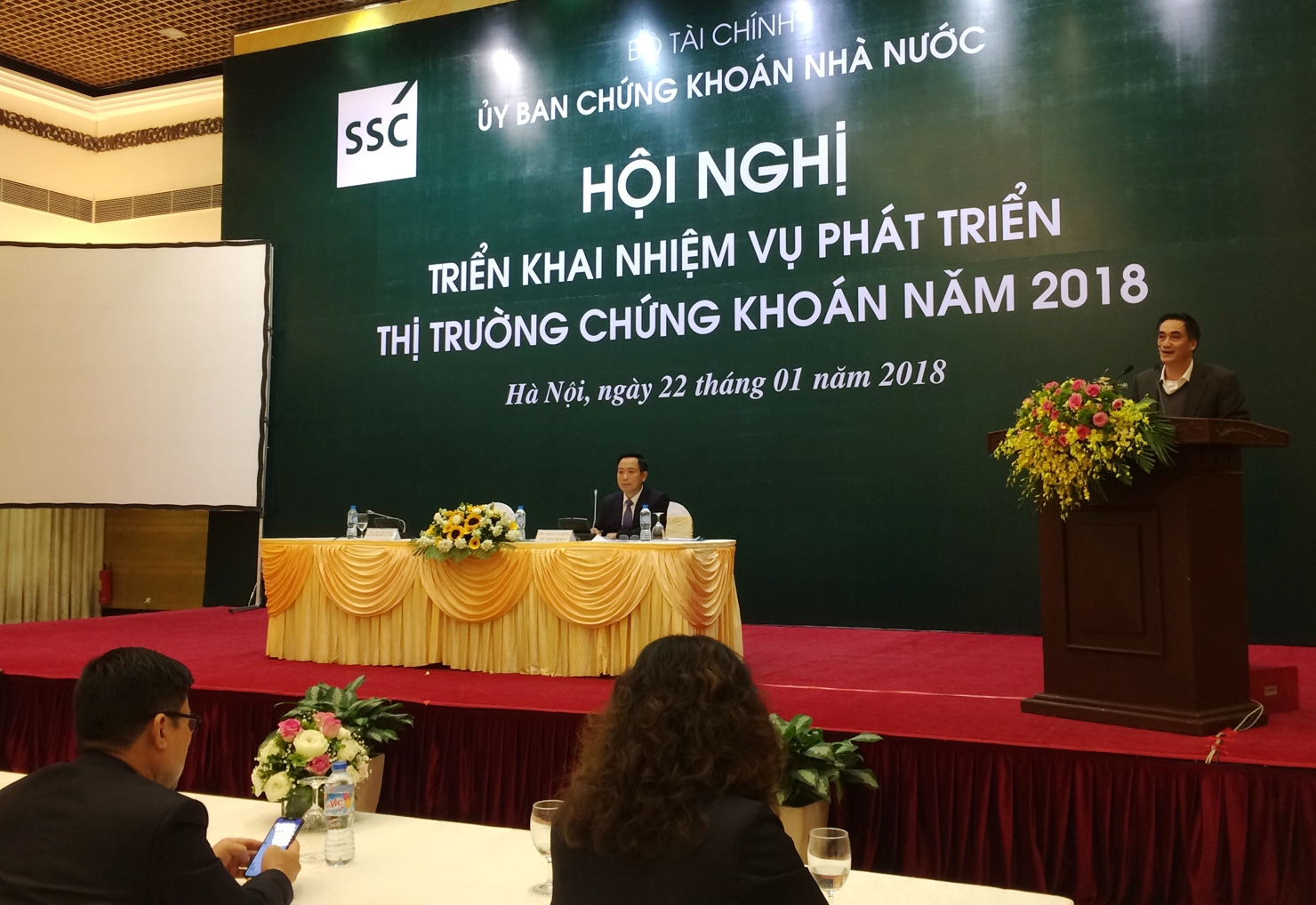 Thứ trưởng Bộ Tài chính Trần Xuân Hà phát biểu chỉ đạo tại Hội nghị triển khai nhiệm vụ phát triển thị trường chứng khoán năm 2018, ngày 22/1/2018.