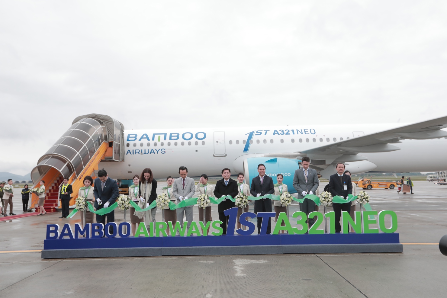 Nghi lễ đón chiếc máy bay Airbus A321neo đầu tiên của Bamboo Airways.