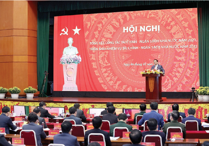 Thủ tướng Chính phủ Phạm Minh Chính phát biểu chỉ đạo tại Hội nghị tổng kết công tác tài chính - ngân sách nhà nước năm 2021, triển khai nhiệm vụ tài chính - ngân sách nhà nước năm 2022.