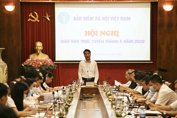Tổng Giám đốc BHXH Việt Nam Nguyễn Thế Mạnh phát biểu tại Hội nghị giao ban trực tuyến ngành BHXH tháng 8/2020.