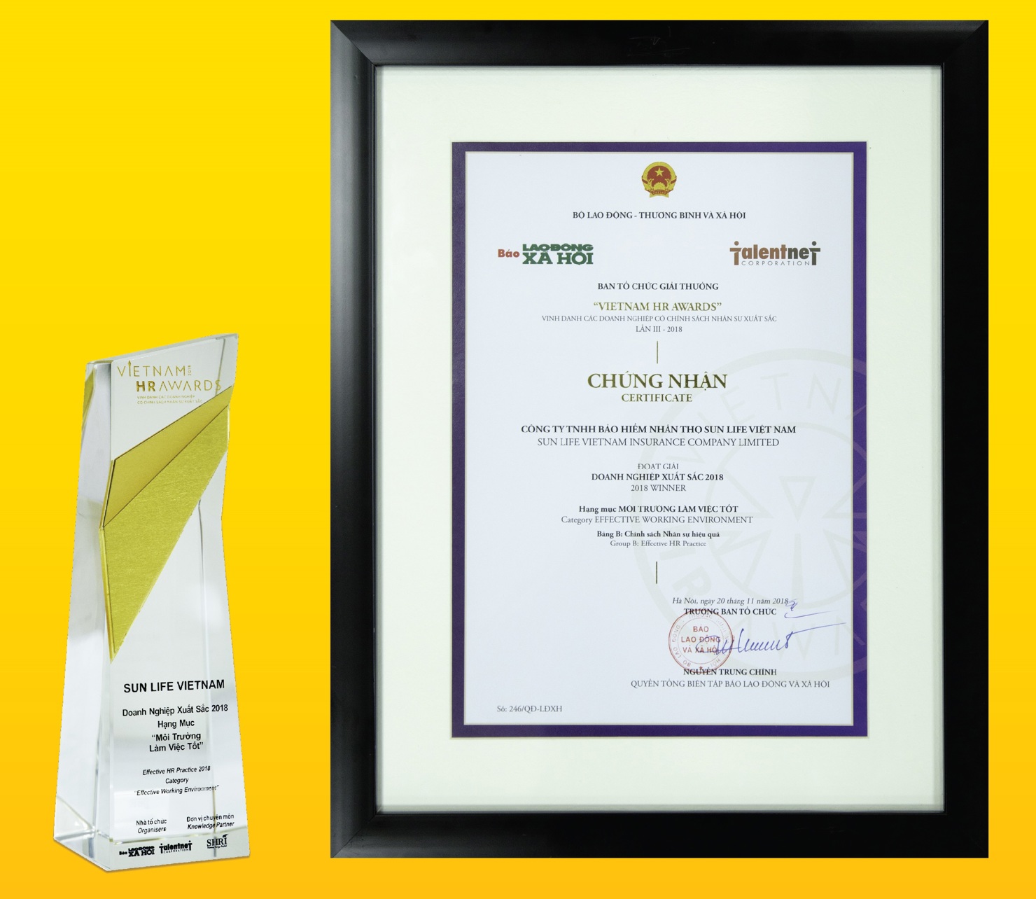 Sun Life Việt Nam vinh dự nhận giải thưởng "Công ty có môi trường làm việc tốt"
