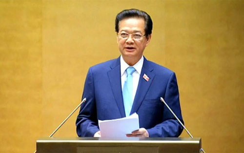 Thủ tướng Nguyễn Tấn Dũng báo cáo trước Quốc hội về công tác nhiệm kỳ 5 năm qua của Chính phủ.