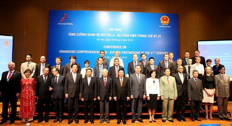 Các vị lãnh đạo chụp ảnh lưu niệm tại Hội nghị “Tăng cường quan hệ đối tác Á – Âu toàn diện trong thế kỷ 21”, ngày 20/4/2016.