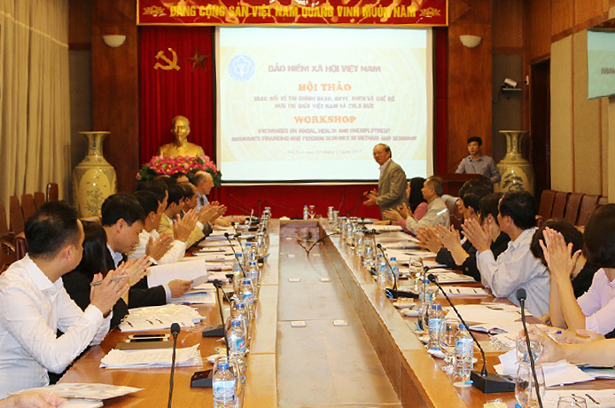 Toàn cảnh Hội thảo trao đổi về tài chính BHXH, BHYT, BHTN và chế độ hưu trí giữa Việt Nam và Cộng hòa Liên bang Đức.
