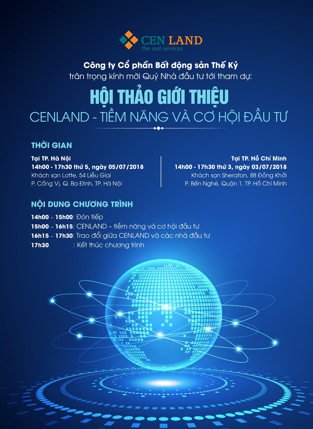 Hội thảo giới thiệu "CENLAND - Tiềm năng và cơ hội đầu tư" sẽ được tổ chức tại TP. Hồ Chí Minh và Hà Nội vào đầu tháng 7 tới.
