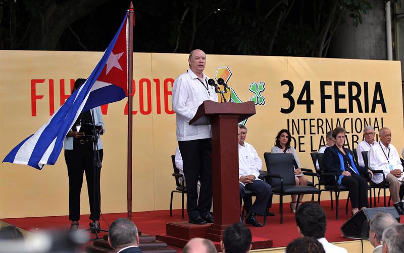 Bộ trưởng Ngoại thương và Đầu tư nước ngoài Cuba Rodrigo Malmierca phát biểu tại lễ khai mạc Hội chợ quốc tế La Habana lần thứ 34 ở La Habana ngày 31/10. 