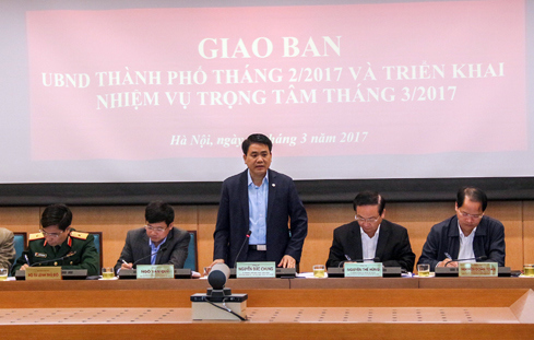 Chủ tịch UBND TP Nguyễn Đức Chung phát biểu tại Hội nghị. Nguồn: internet.