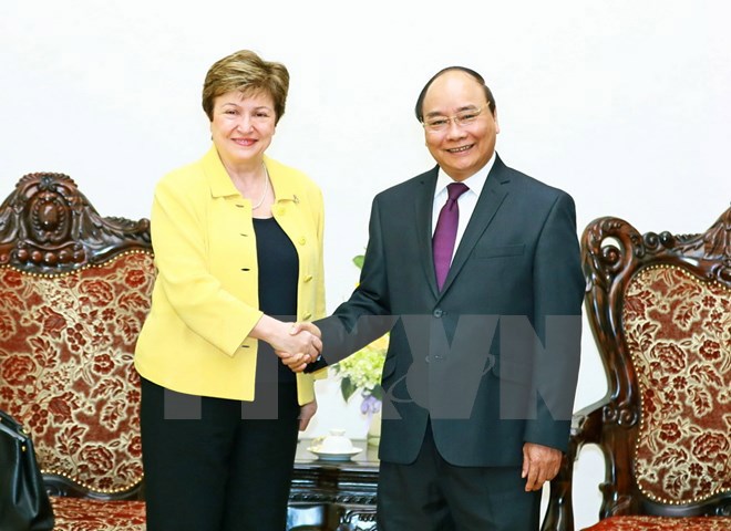 Thủ tướng Nguyễn Xuân Phúc tiếp bà Kristalina Georgieva, Tổng giám đốc Điều hành Ngân hàng Thế giới. Nguồn: TTXVN