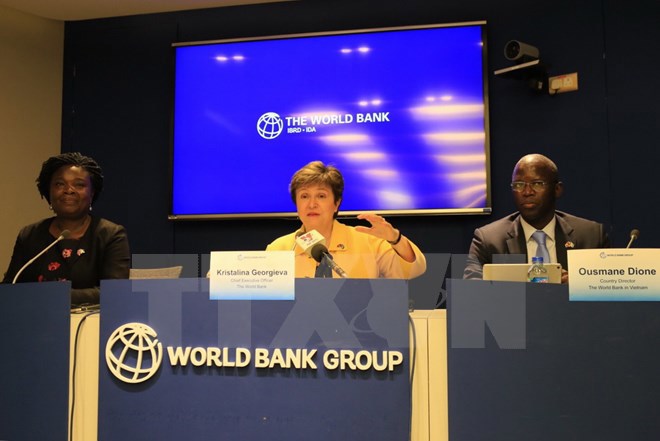 Tổng Giám đốc WB Kristalina Georgieva chủ trì cuộc họp báo. Nguồn: TTXVN.