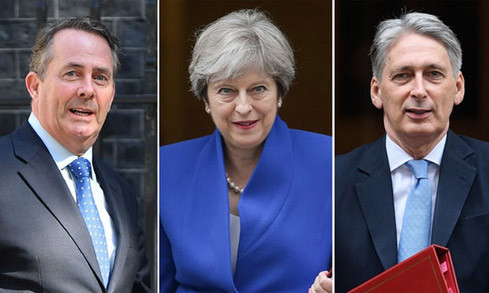 Bộ trưởng Thương mại Liam Fox, Thủ tướng Anh Theresa May và Bộ trưởng Tài chính Phiilip Hammond. Nguồn: Internet