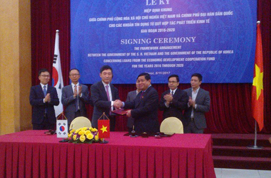 Lễ ký kết Hiệp định khung giữa hai Chính phủ về các khoản tín dụng từ Quỹ Hợp tác phát triển kinh tế Hàn Quốc dành cho Việt Nam, giai đoạn 2016-2020.