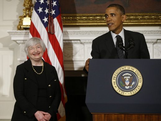 Tổng thống Obama phát biểu tại buổi họp báo bổ nhiệm bà Janet Yellen làm Chủ tịch Fed tại Nhà Trắng hôm 09/10. Nguồn: internet