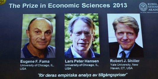 Chân dung 3 nhà kinh tế học đoạt giải Nobel Kinh tế năm nay, lần lượt từ trái sang:
Eugene F. Fama, Lars Peter Hansen và Robert J. Shiller. Nguồn: internet