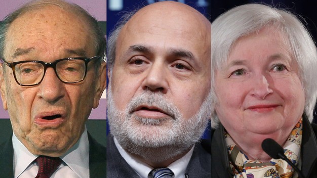 Từ trái sang: Cựu Chủ tịch Alan Greenspan, cựu Chủ tịch Ben Bernanke và Chủ tịch hiện nay Janet Yellen. Nguồn: internet