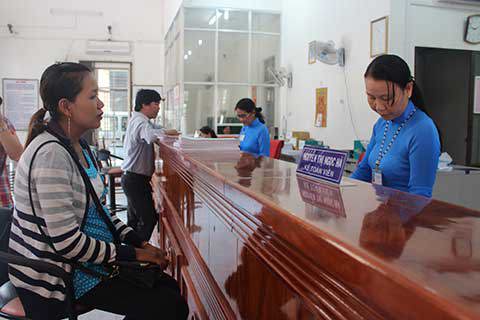 Kế toán viên tại KBNN An Giang đang kiểm tra hồ sơ chứng từ của khách hàng.