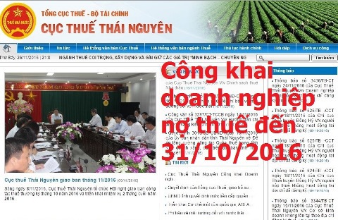 Cục thuế Thái Nguyên đã tiến hành công khai các doanh nghiệp nợ thuế trên các phương tiện thông tin đại chúng.