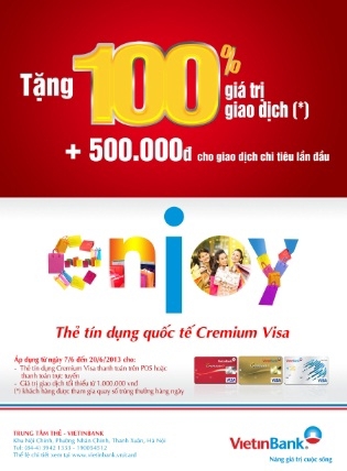 Chi tiêu không mất tiền với thẻ VISA VietinBank