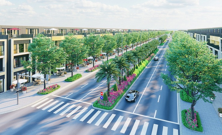 Đại lộ Goldsilk Boulevard - con đường xương sống dài 2km của Gem Sky World như “đường băng” nâng tầm vị thế và kết nối đồng bộ với toàn khu đô thị. Ảnh Đất Xanh
