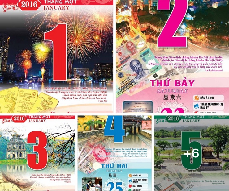 Lịch Bloc ngành Tài chính Việt Nam 2019 với hoa văn thể hiện nét đặc trưng của ngành Tài chính Việt Nam. Ảnh Văn Chung