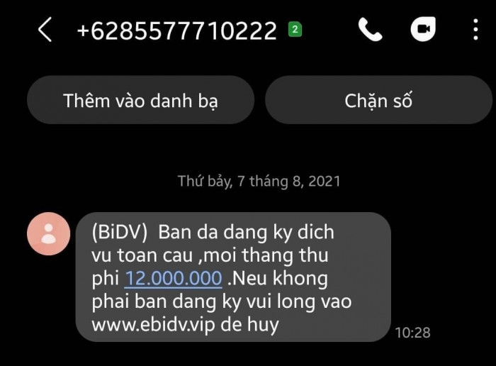 Tin nhắn giả mạo ngân hàng BIDV