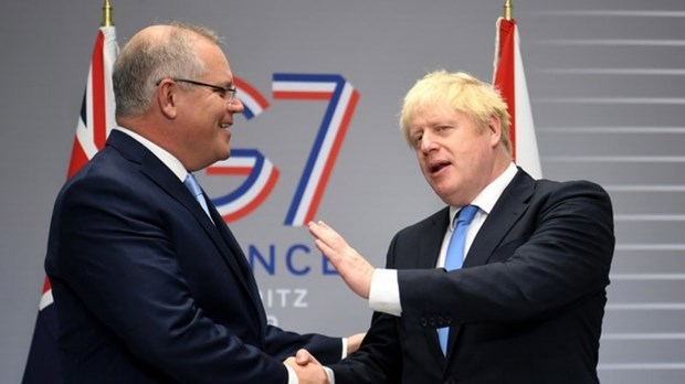 Thủ tướng Australia Scott Morrison và người đồng cấp Anh Boris Johnson. (Nguồn: PA)