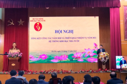 Tổng Giám đốc Kho bạc Nhà nước Nguyễn Đức Chi báo cáo kết quả hoạt động trong năm 2020 và nhiệm vụ của hệ thống Kho bạc Nhà nước năm 2021 (ngày 16/12/2020)
