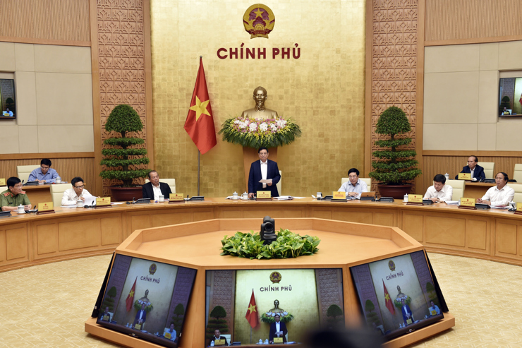 Thủ tướng Chính phủ Phạm Minh Chính phát biểu kết luận phiên họp Chính phủ ngày 15/4/2021. Nguồn: baochinhphu.vn
