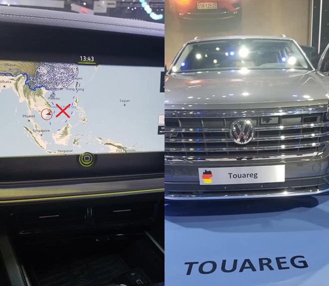 Hình ảnh "đường lưỡi bò" trên bản đồ định vị của Volkswagen được người dùng chụp lại. Nguồn: zing.vn