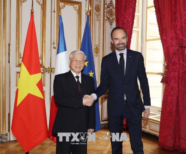 Tổng Bí thư Nguyễn Phú Trọng hội kiến Thủ tướng Pháp Édouard Philippe. Nguồn: TTXVN