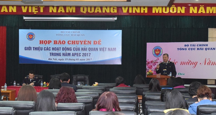 Toàn cảnh buổi họp báo Chuyên đề Giới thiệu hoạt động của Hải quan Việt Nam trong năm APEC 2017 (ngày 19/1/2017).