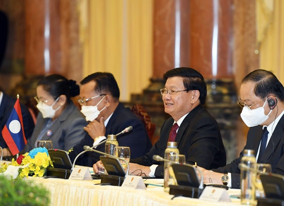 Tổng Bí thư, Chủ tịch nước Lào Thongloun Sisoulith tại cuộc hội kiến. Ảnh: TRỌNG HẢI