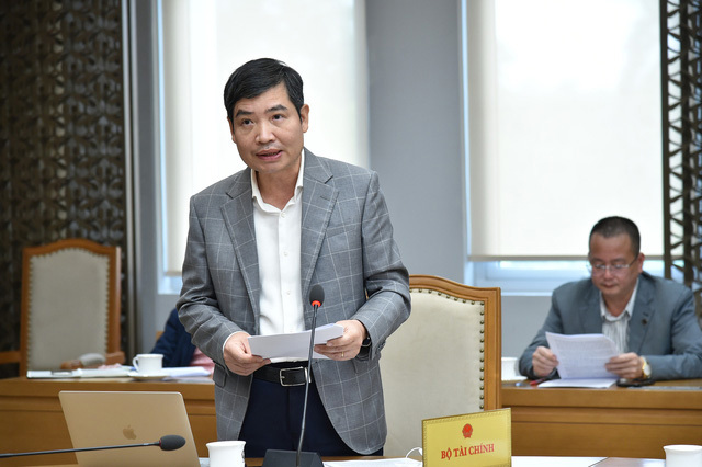 Thứ trưởng Bộ Tài chính Tạ Anh Tuấn báo cáo về công tác điều hành giá một số mặt hàng quan trọng, thiết yếu - Ảnh VGP/Quang Thương.